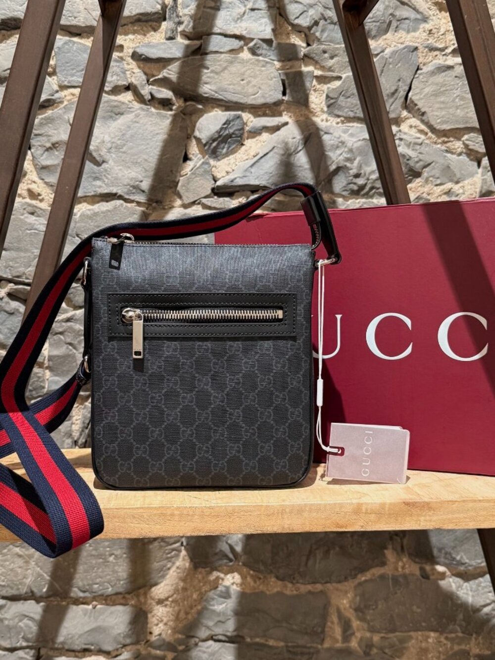 Gucci Black GG Supreme Small Crossbody Messenger Bag